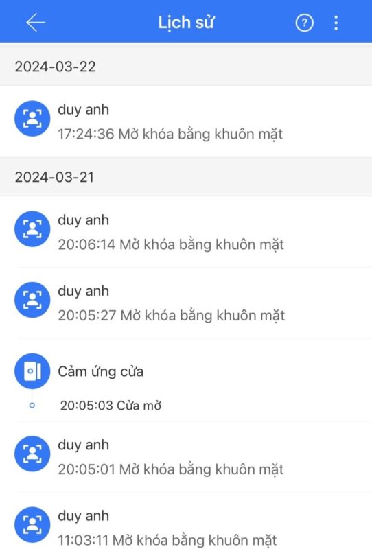 Trang chủ 320 Hình ảnh lich su ra vào App DSmart TTLOCK