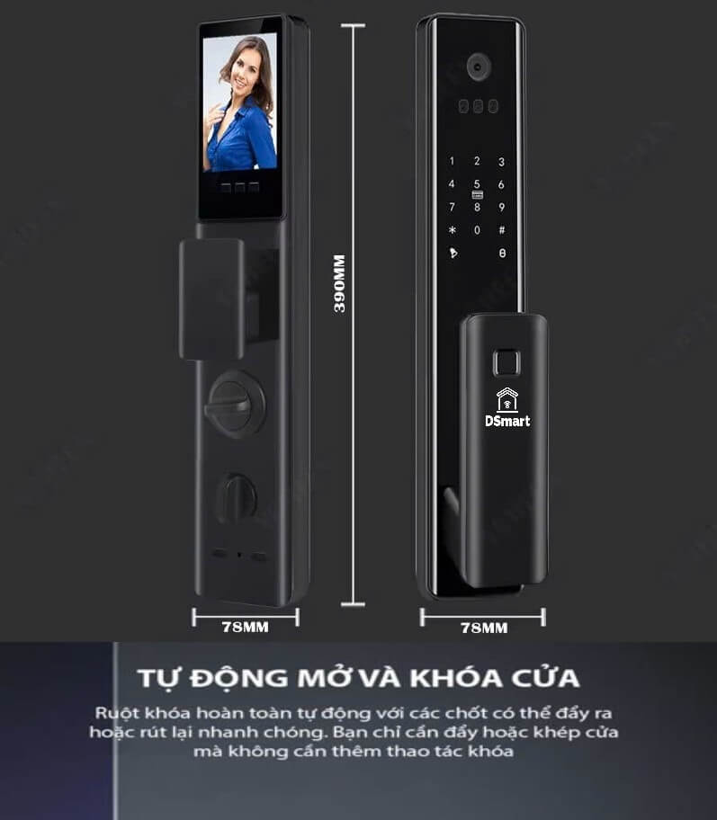 Khóa điện tử vân tay Cửa Gỗ Thông Minh Khuôn Mặt FaceID Wifi DSmart PLA01T APP TTLock Khóa điện tử vân tay Cửa Gỗ Thông Minh Khuôn Mặt FaceID Wifi DSmart PLA01T APP TTLock
