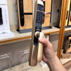 Khóa thông minh cửa nhôm Xingfa DSmart N39T gắn ngoài trời App TTlock màu gold có chốt an toàn