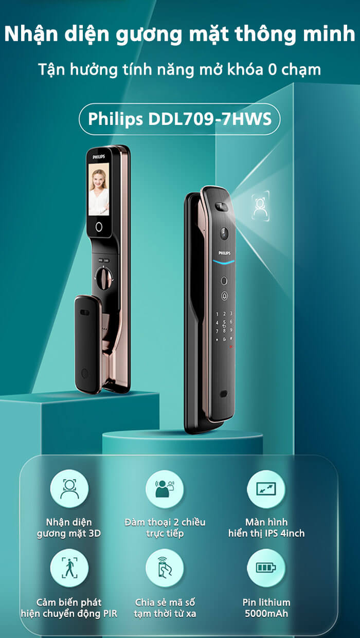 Khóa cửa thông minh Philips DDL709-7HWS Khóa cửa thông minh Philips DDL709-7HWS