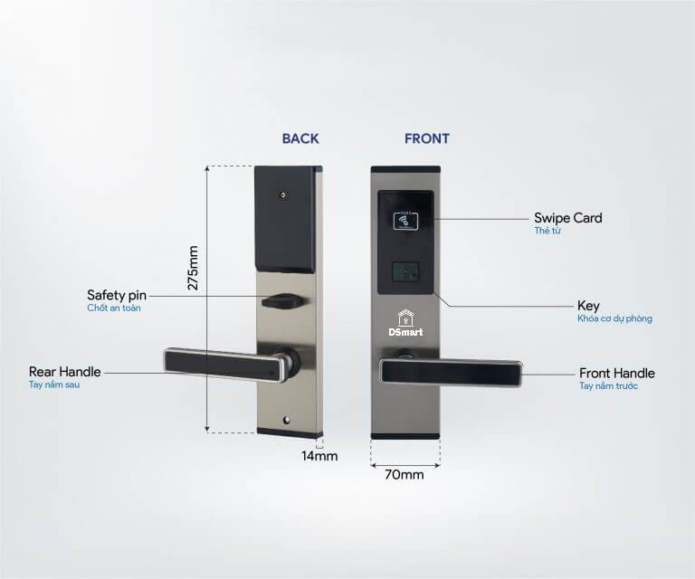 Khóa thông minh dành riêng cho khách sạn DSmart H02T Khóa điện tử thẻ từ quản lí khách sạn DSmart H02F