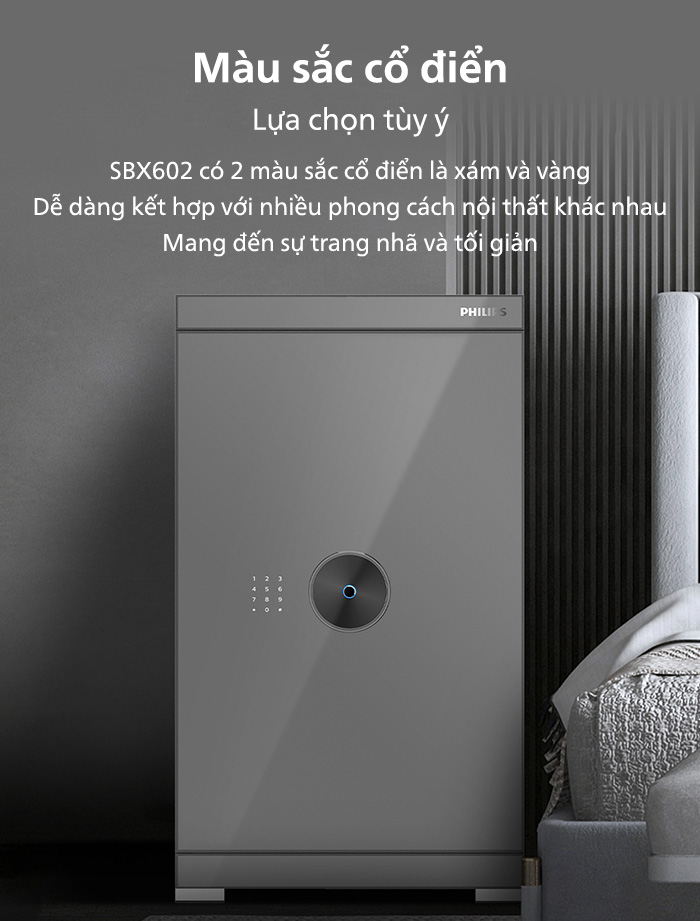 Két Sắt Thông Minh Vân Tay Màu Xám Sang Trọng Philips SBX602 Két Sắt Thông Minh Vân Tay Màu Xám Sang Trọng Philips SBX602