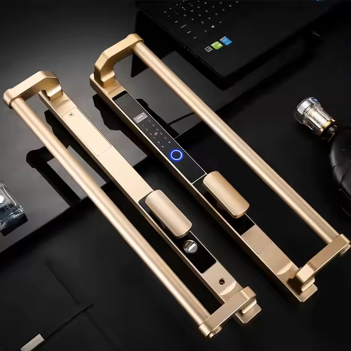 Khóa Cửa điện tử Nhôm Xingfa NX86T màu vàng gold có app ttlock gắn ngoài trời Khóa Cửa điện tử Nhôm Xingfa NX86T màu vàng gold có app ttlock gắn ngoài trời