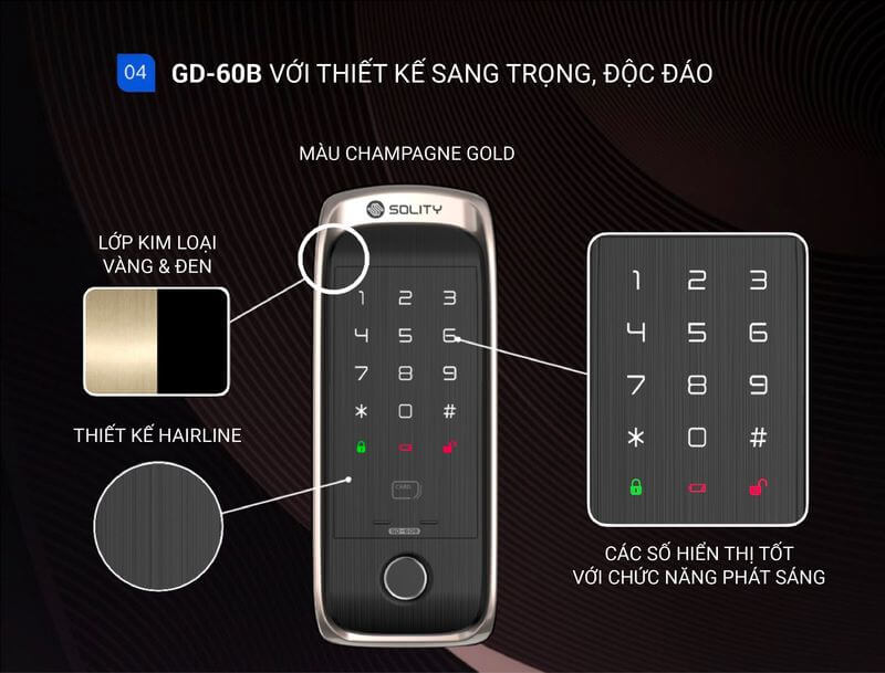 Công nghệ vân tay FPC trên khóa cửa kính điện tử SOLITY GD-60B Cảm biến vân tay hiện đại giúp nhận diện nhanh và bảo mật cao trên khóa cửa kính SOLITY GD-60B.