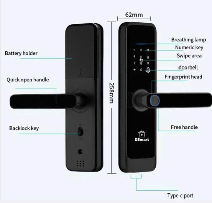Khóa cửa gỗ thông minh PN08T cho cửa chung cư Khóa cửa gỗ thông minh PN08T cho cửa chung cư