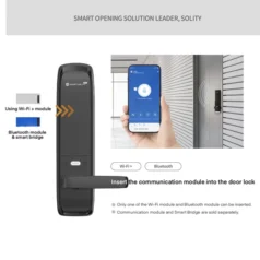 Hình ảnh khóa Solity GM-7000BK được lắp đặt tại chung cư, tích hợp báo động chống cháy.