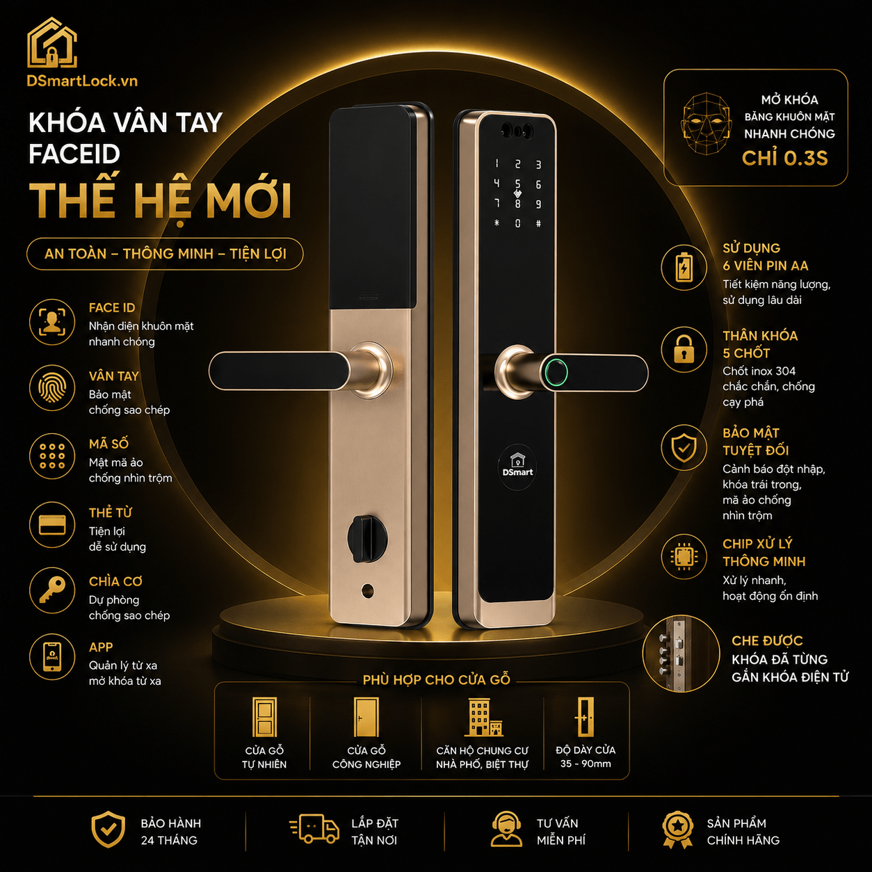 Khóa vân tay FaceID PL69T-F cho cửa gỗ cao cấp khóa vân tay FaceID PL69T-F cho cửa gỗ nhà phố