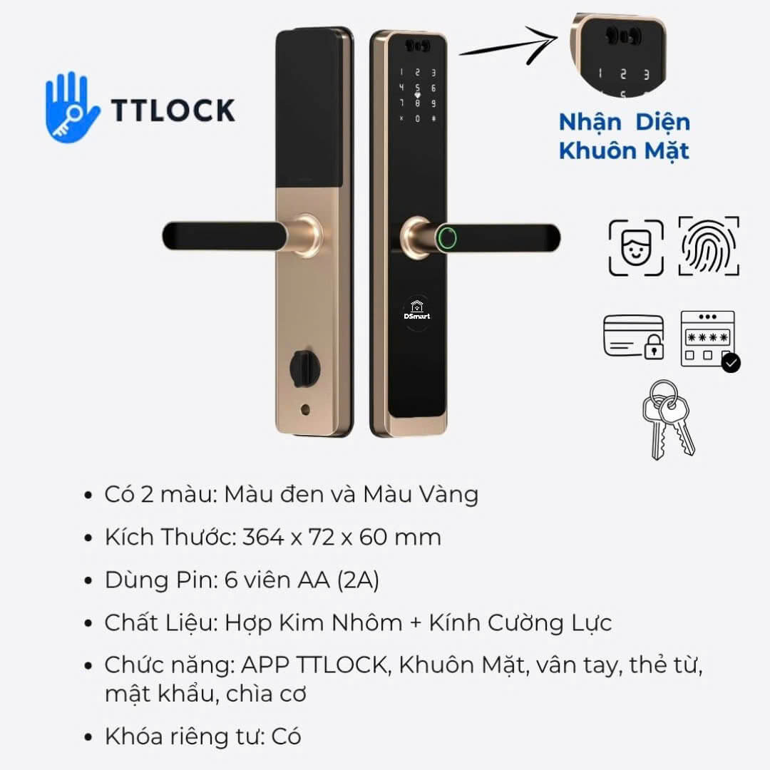 Khóa điện tử FaceID PL69T-F màu đen gold hiện đại khóa điện tử FaceID PL69T-F hỗ trợ app điện thoại